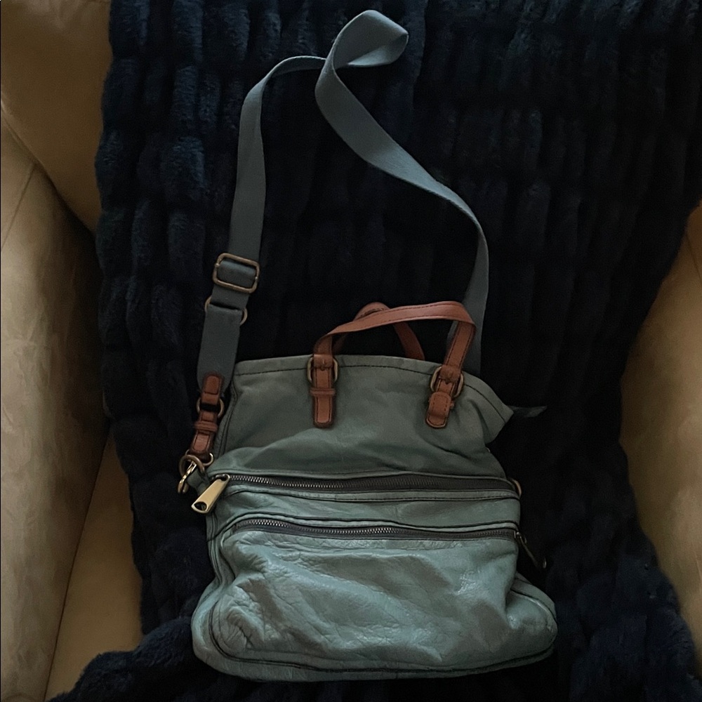 Fossil Turquoise Leather Bag with Brown Logo